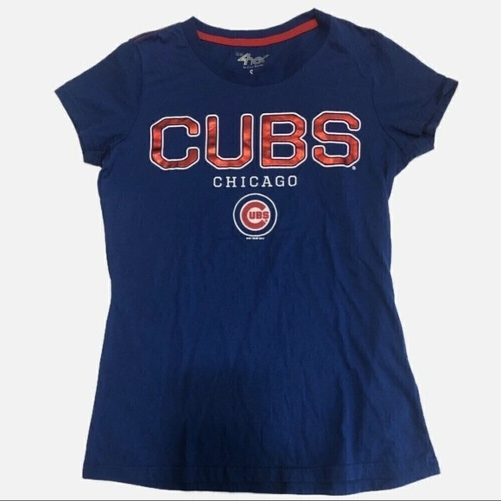 Chicago Cubs Sparkle Shirt Womens Size S Blue Red Fitted Tee Baseball 4her